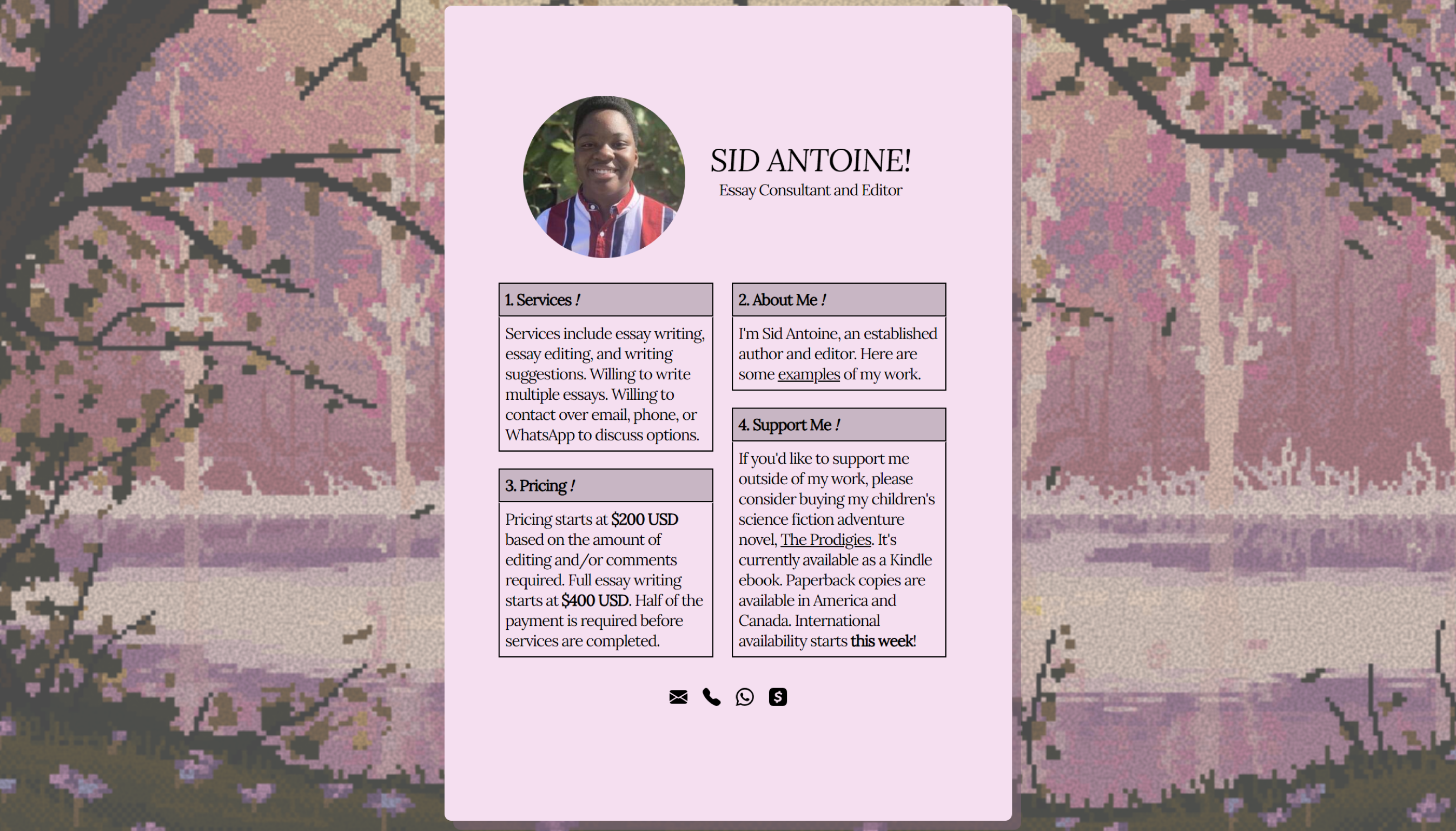 Screenshot of the home page of editing.sidantoine.com