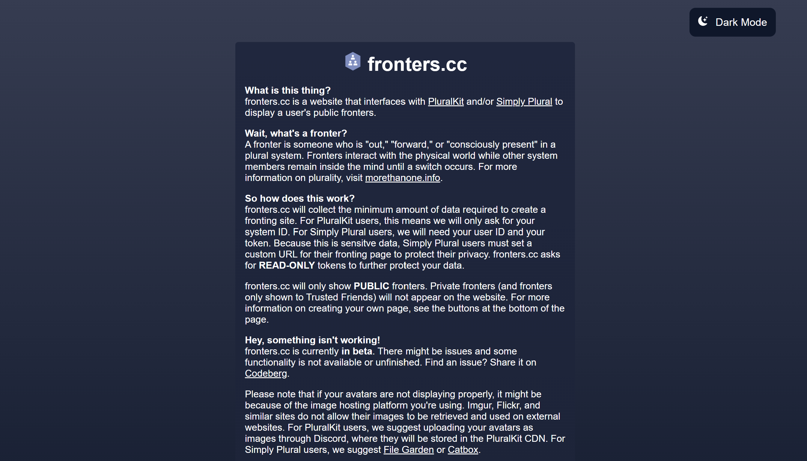 Screenshot the home page of fronters.cc